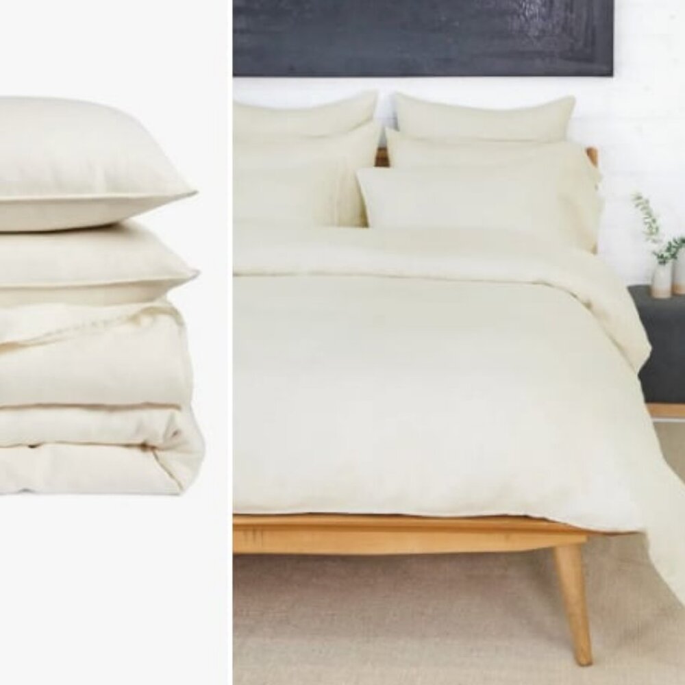 NWT NORDSTROM 3pc Set 100% Linen Queen Duvet Cover, 2 Shams White